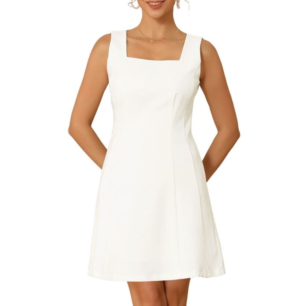 Women's Short Dress Cocktail Wedding Guest 50s Sleeveless Mini Dress White